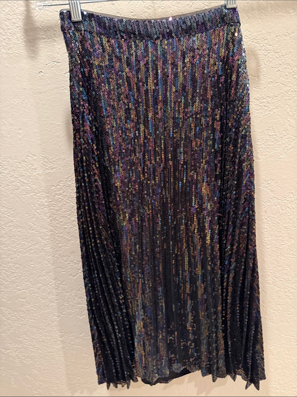Parker Iridescent Black Sequin Pleated Maxi Skirt